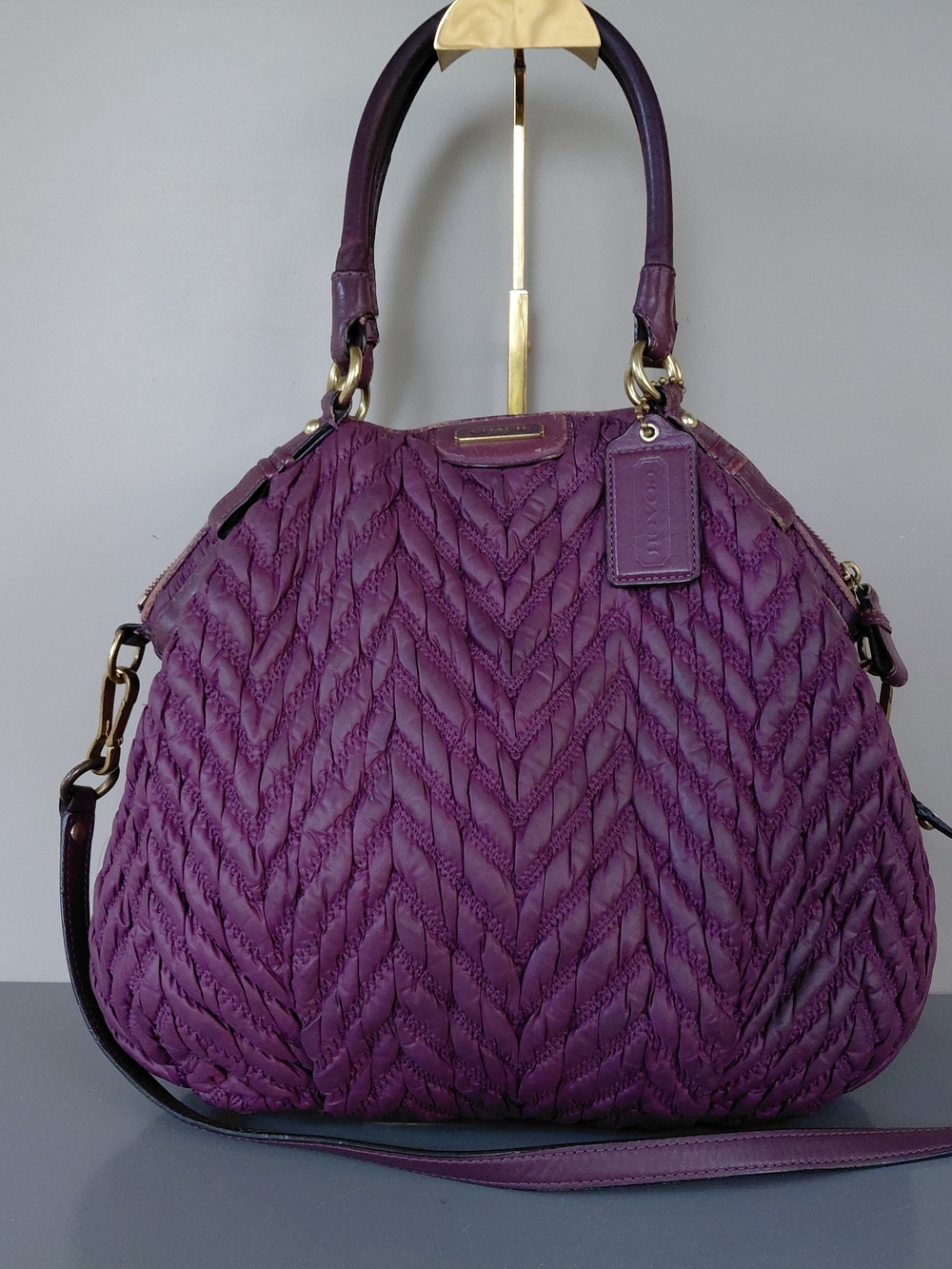 Coach Quilted Plum Purple Tote with Detachable Strap